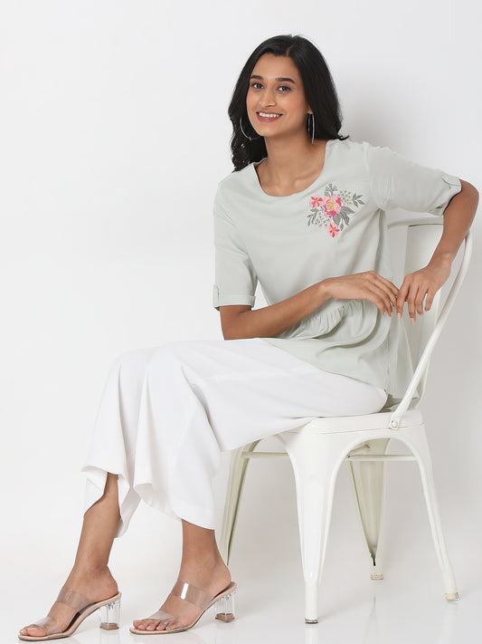 Women's Mint Rayon Embroidered Top