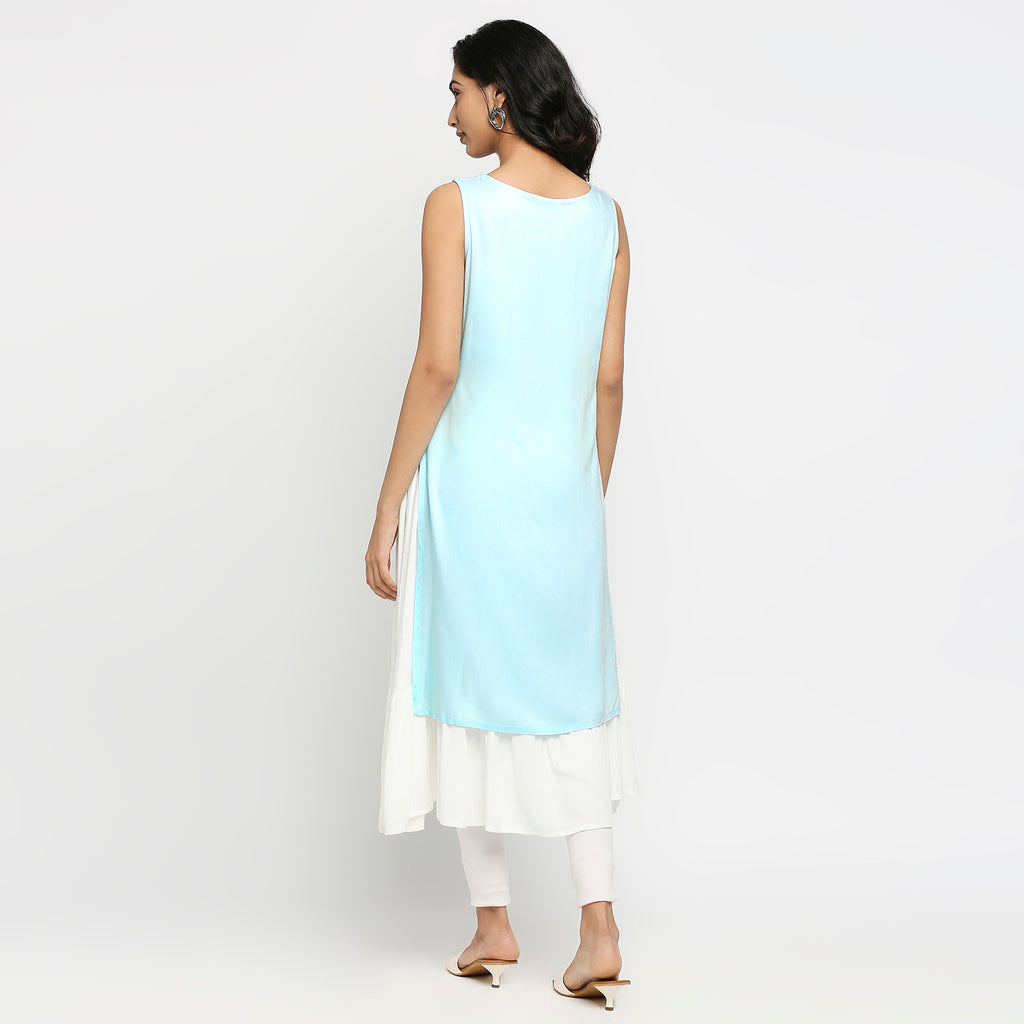 Women's Ice Blue Rayon Embroidered Kurta