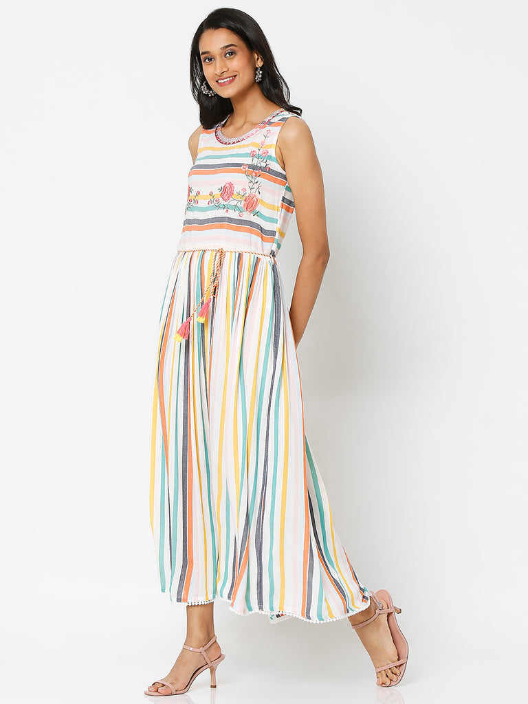 Women's Multi Viscose Crepe Embroidered Dress