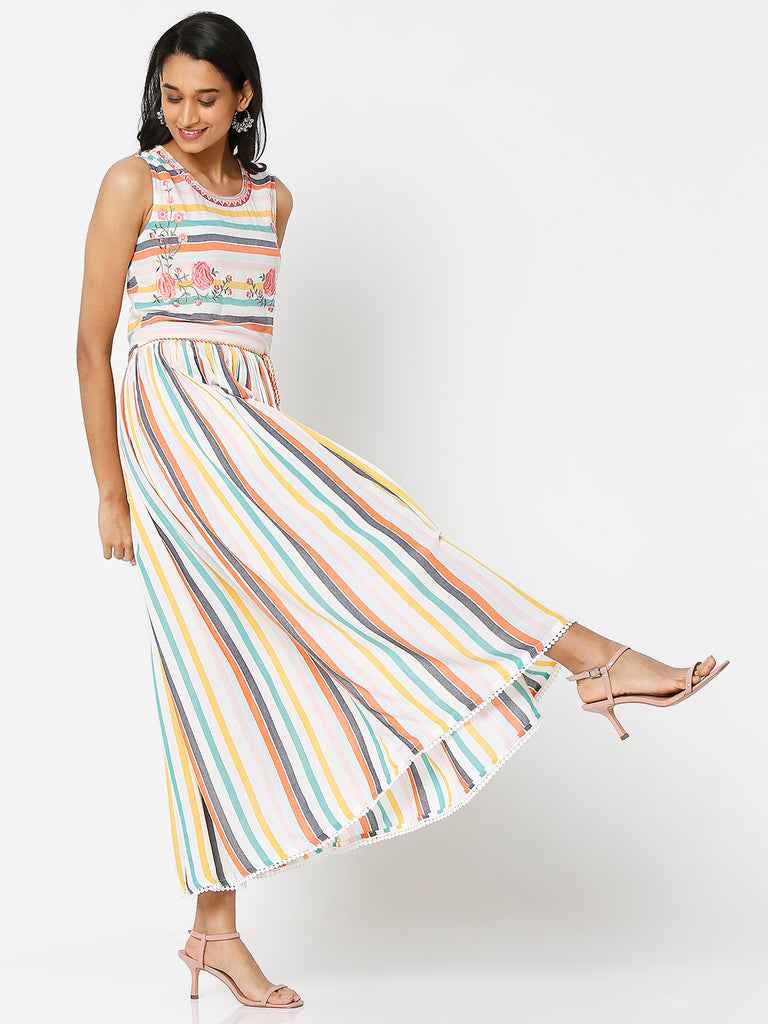 Women's Multi Viscose Crepe Embroidered Dress