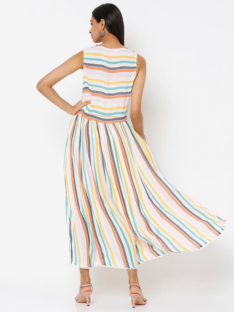 Women's Multi Viscose Crepe Embroidered Dress