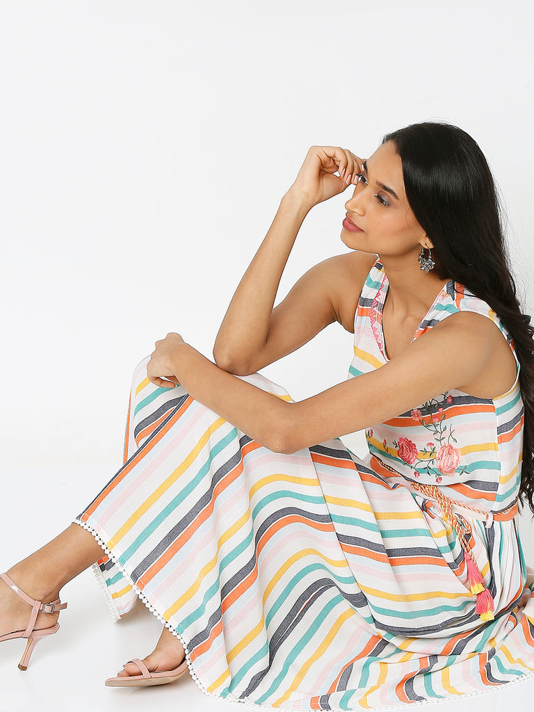 Women's Multi Viscose Crepe Embroidered Dress