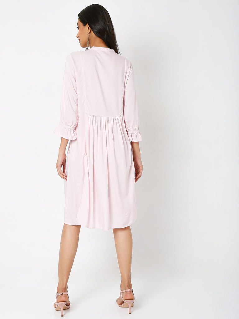 Women's Pink Rayon Embroidered Dress