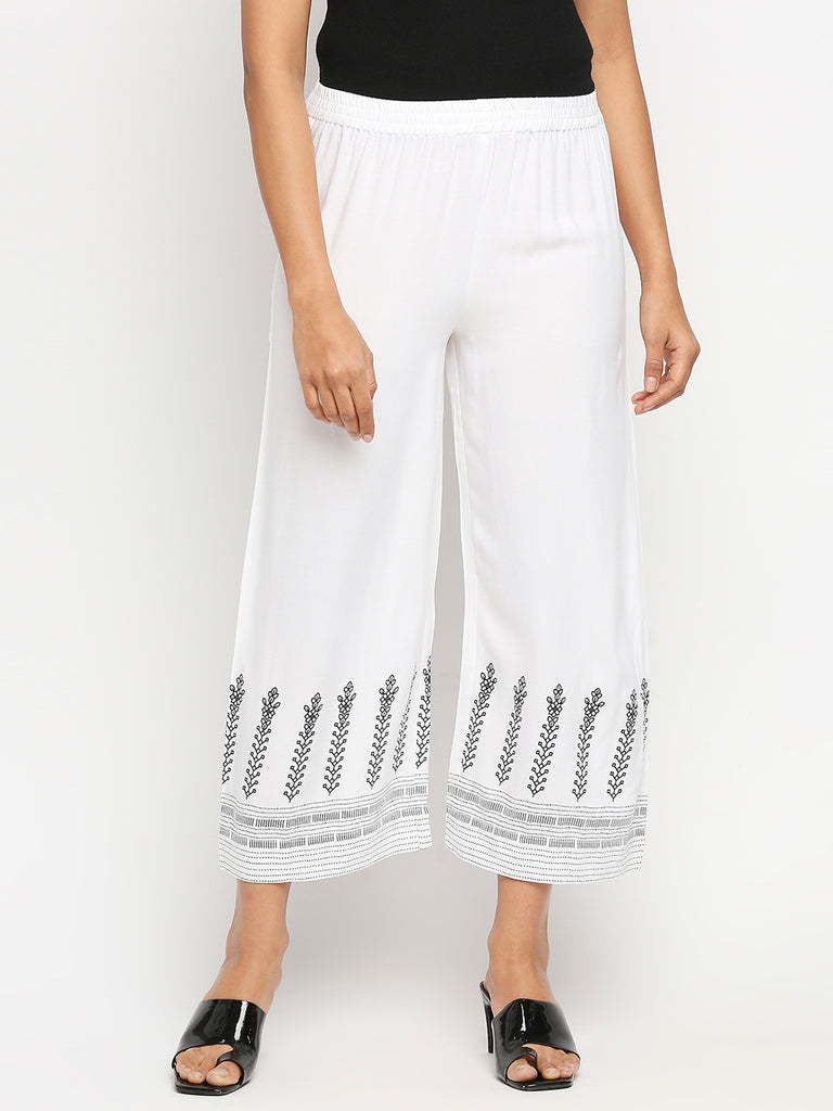 Women's White Rayon  Palazzo