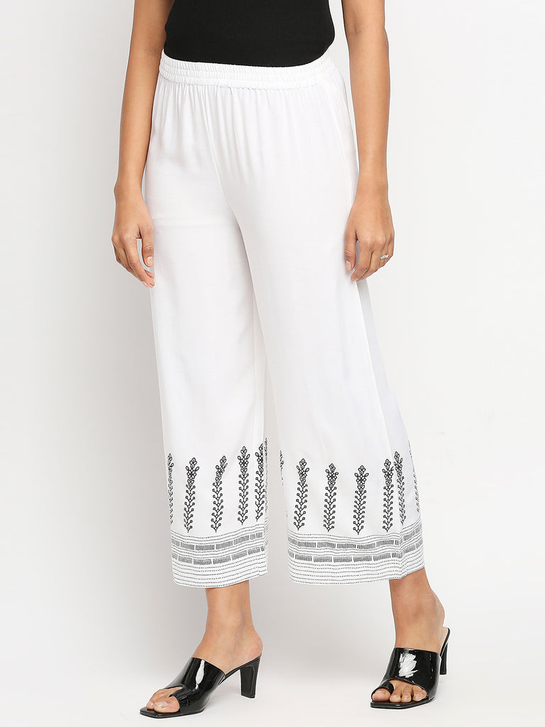 Women's White Rayon  Palazzo