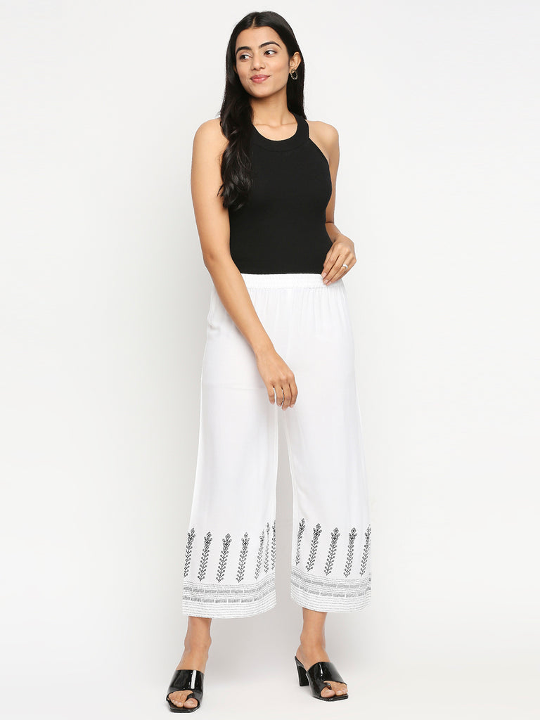 Women's White Rayon  Palazzo