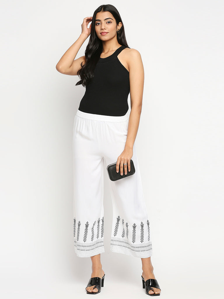 Women's White Rayon  Palazzo