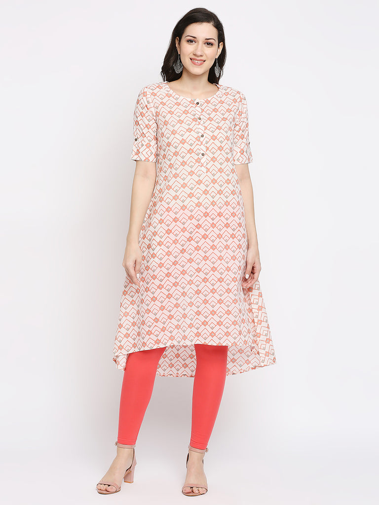 Women's Rust Cotton Printed Kurta
