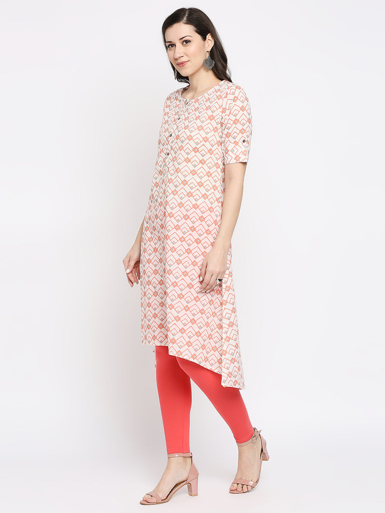 Women's Rust Cotton Printed Kurta