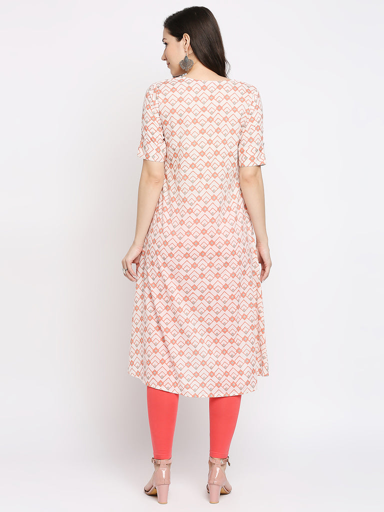 Women's Rust Cotton Printed Kurta