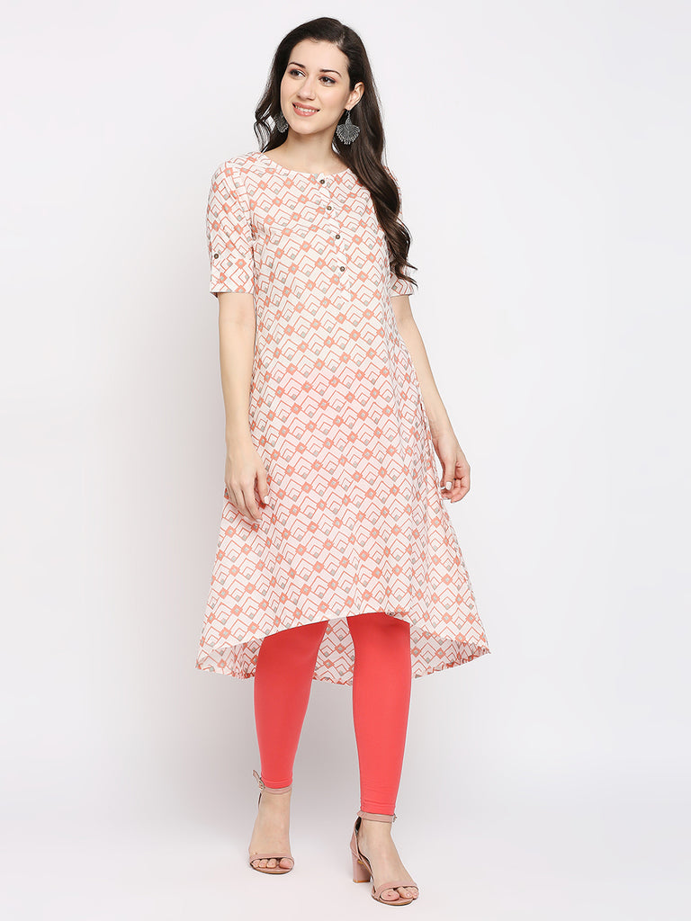 Women's Rust Cotton Printed Kurta