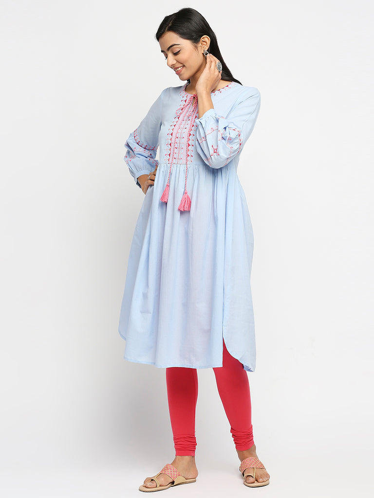 Women's Blue Cotton  Fusion Topwear