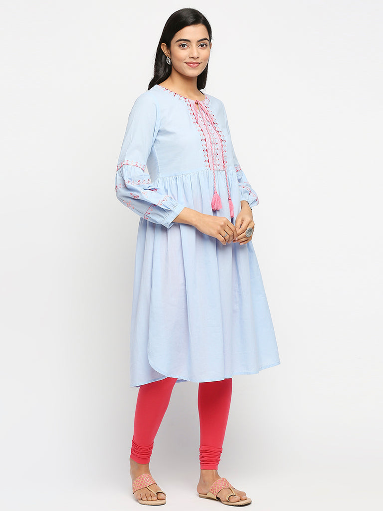 Women's Blue Cotton  Fusion Topwear