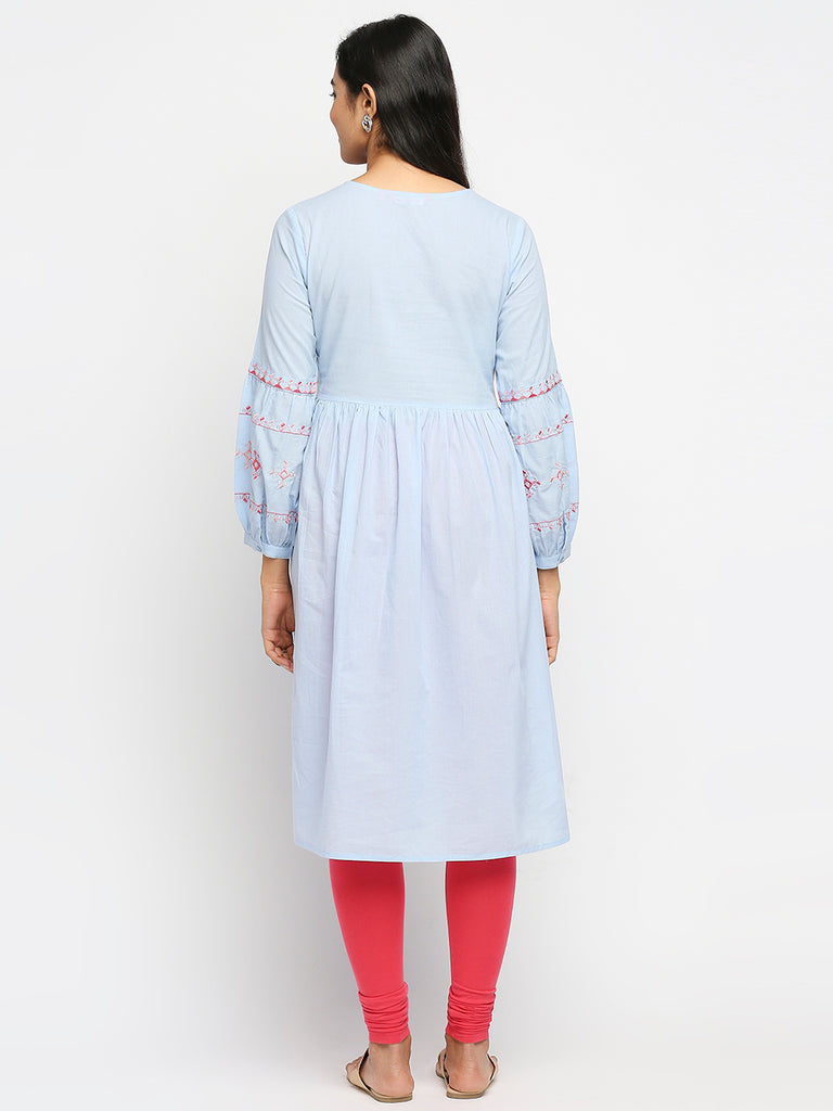 Women's Blue Cotton  Fusion Topwear