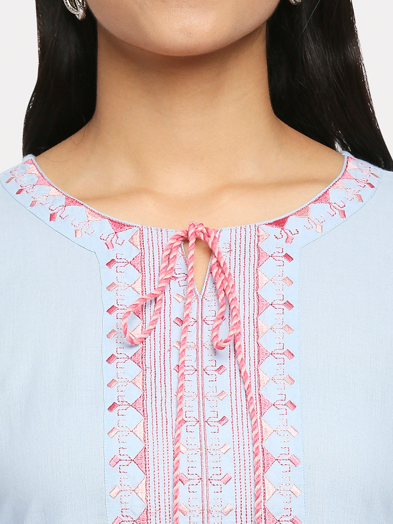 Women's Blue Cotton  Fusion Topwear