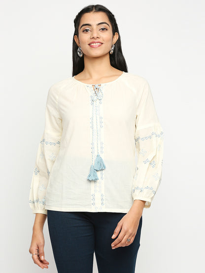 Women's Cream Cotton  Fusion Topwear