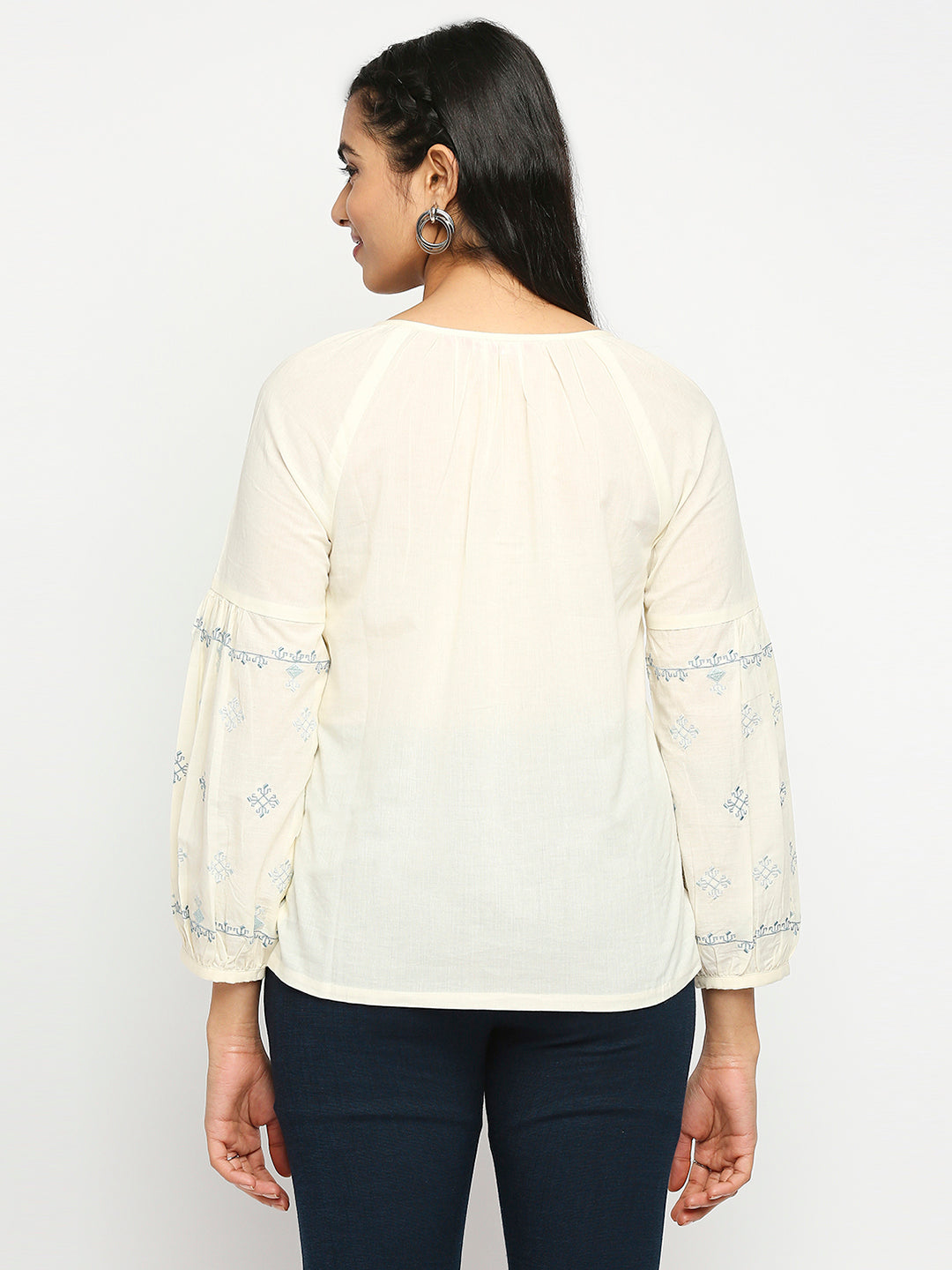 Women's Cream Cotton  Fusion Topwear