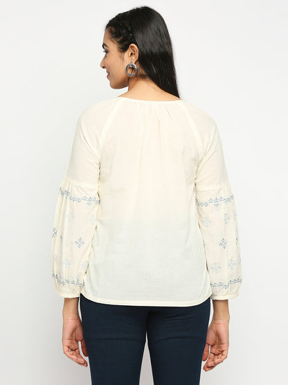 Women's Cream Cotton  Fusion Topwear