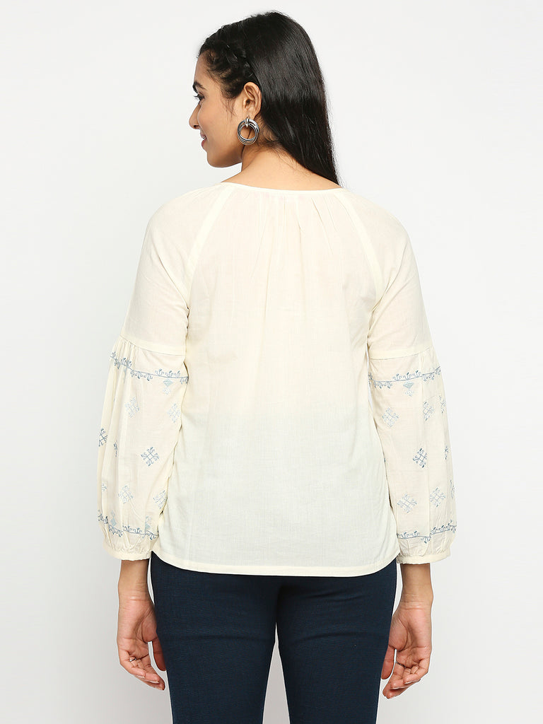 Women's Cream Cotton  Fusion Topwear
