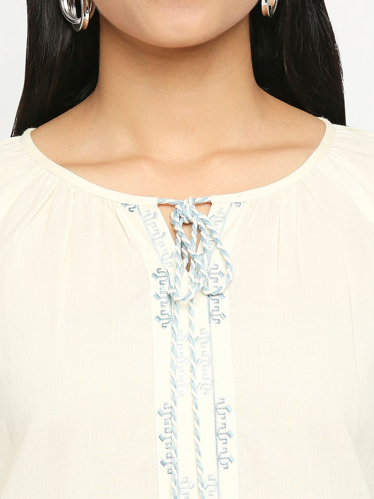 Women's Cream Cotton  Fusion Topwear