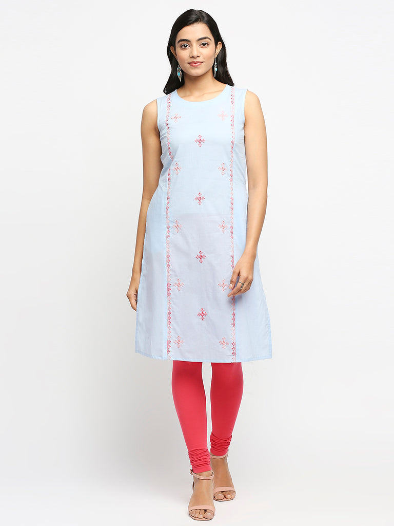 Women's Blue Cotton  Fusion Topwear