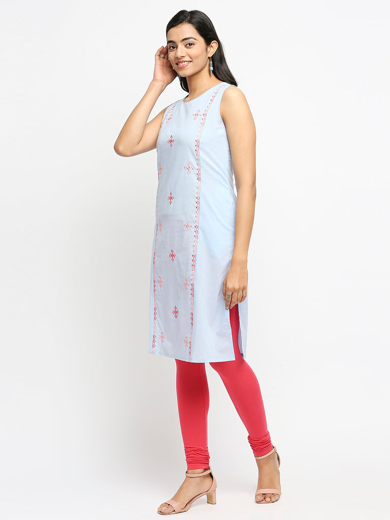 Women's Blue Cotton  Fusion Topwear