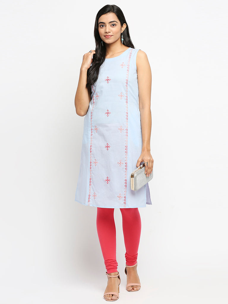 Women's Blue Cotton  Fusion Topwear
