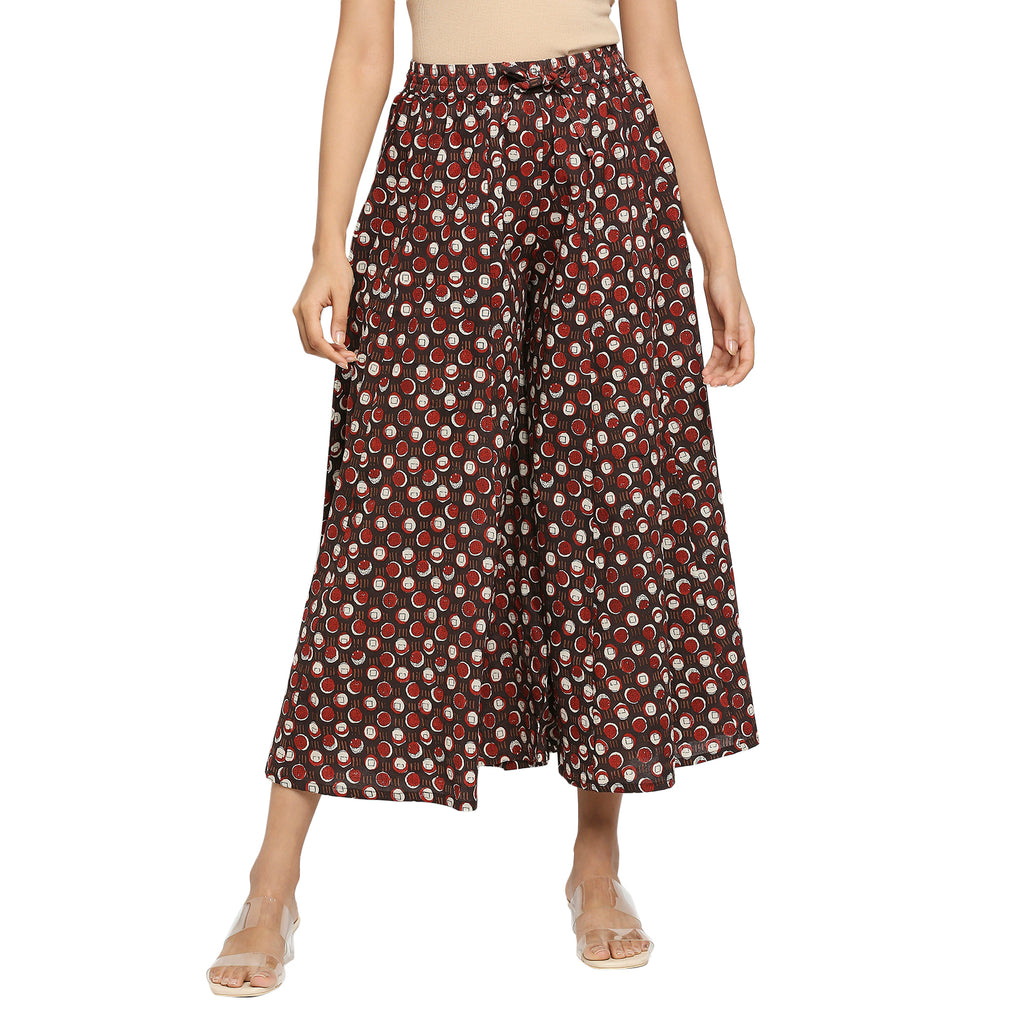 Women's Brown Cotton Printed Palazzo