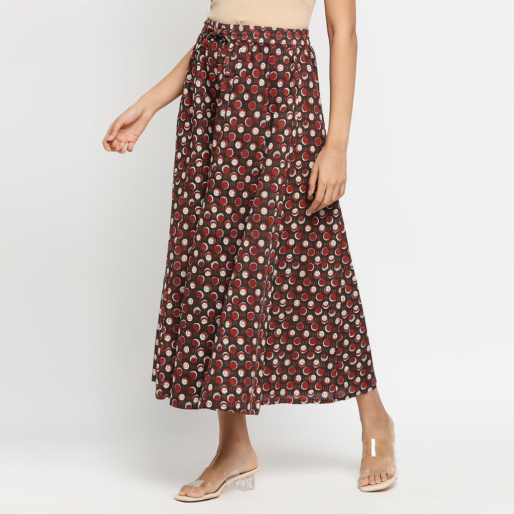 Women's Brown Cotton Printed Palazzo
