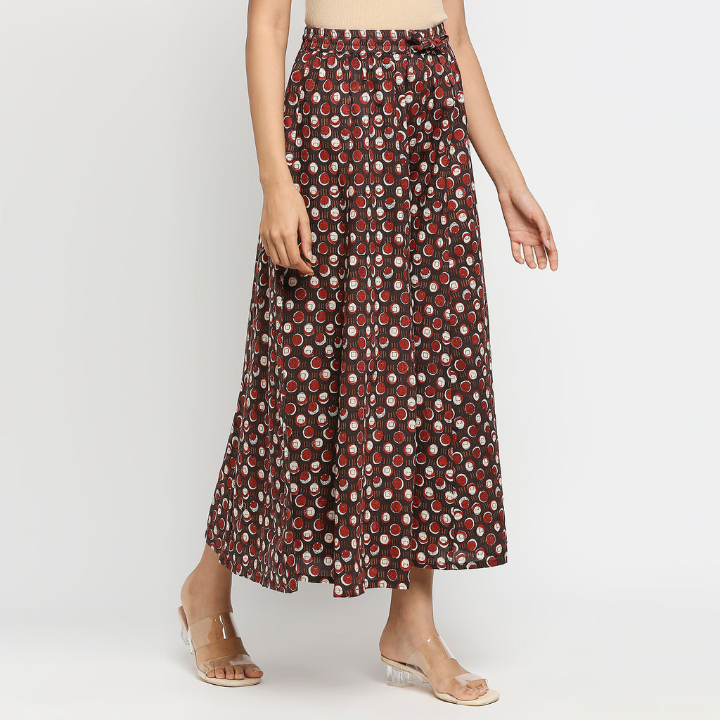 Women's Brown Cotton Printed Palazzo