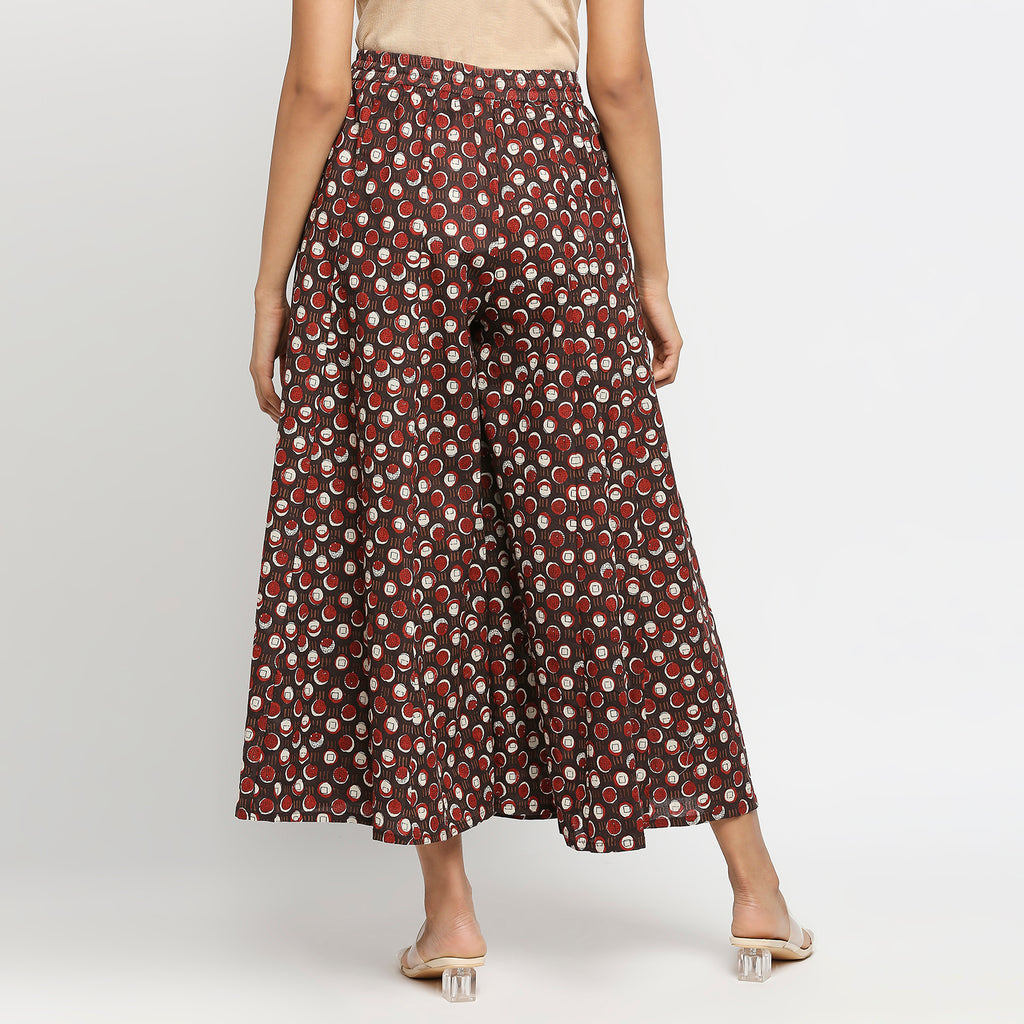 Women's Brown Cotton Printed Palazzo