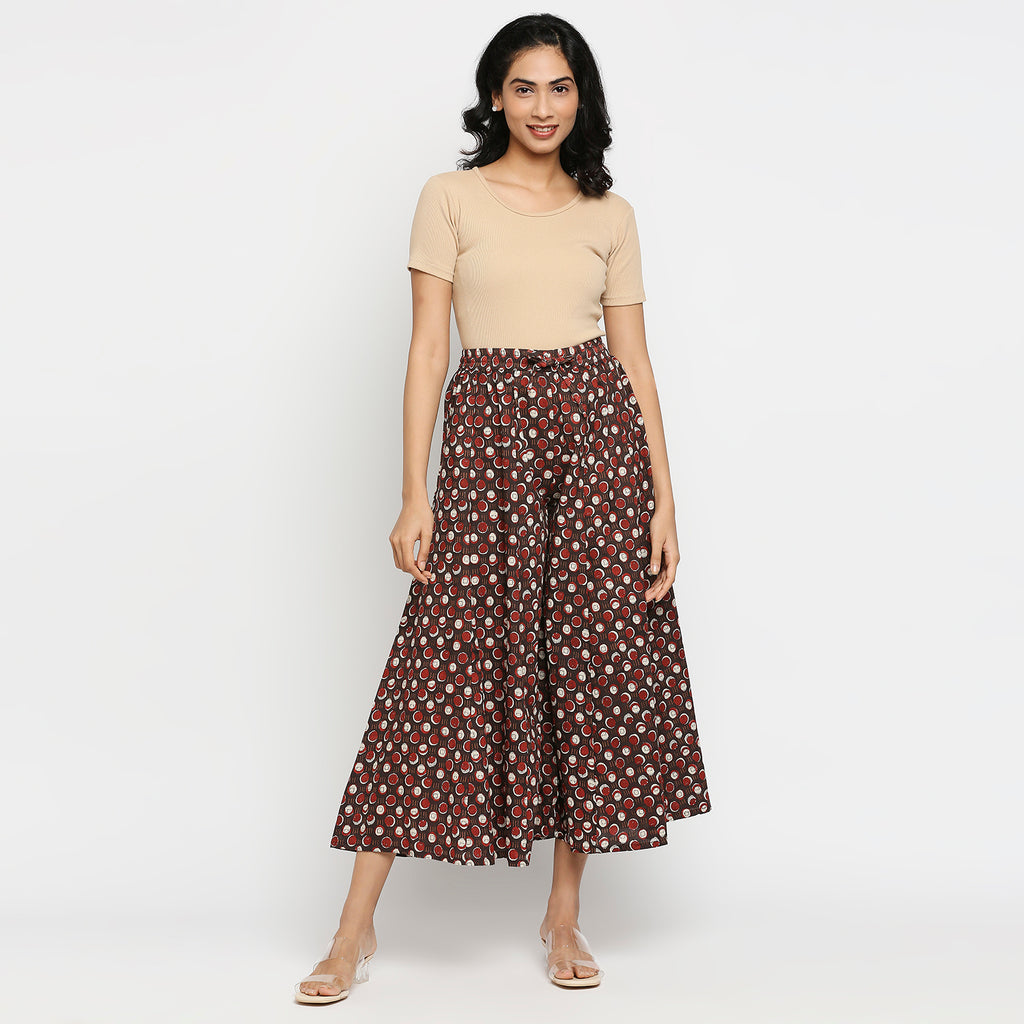 Women's Brown Cotton Printed Palazzo