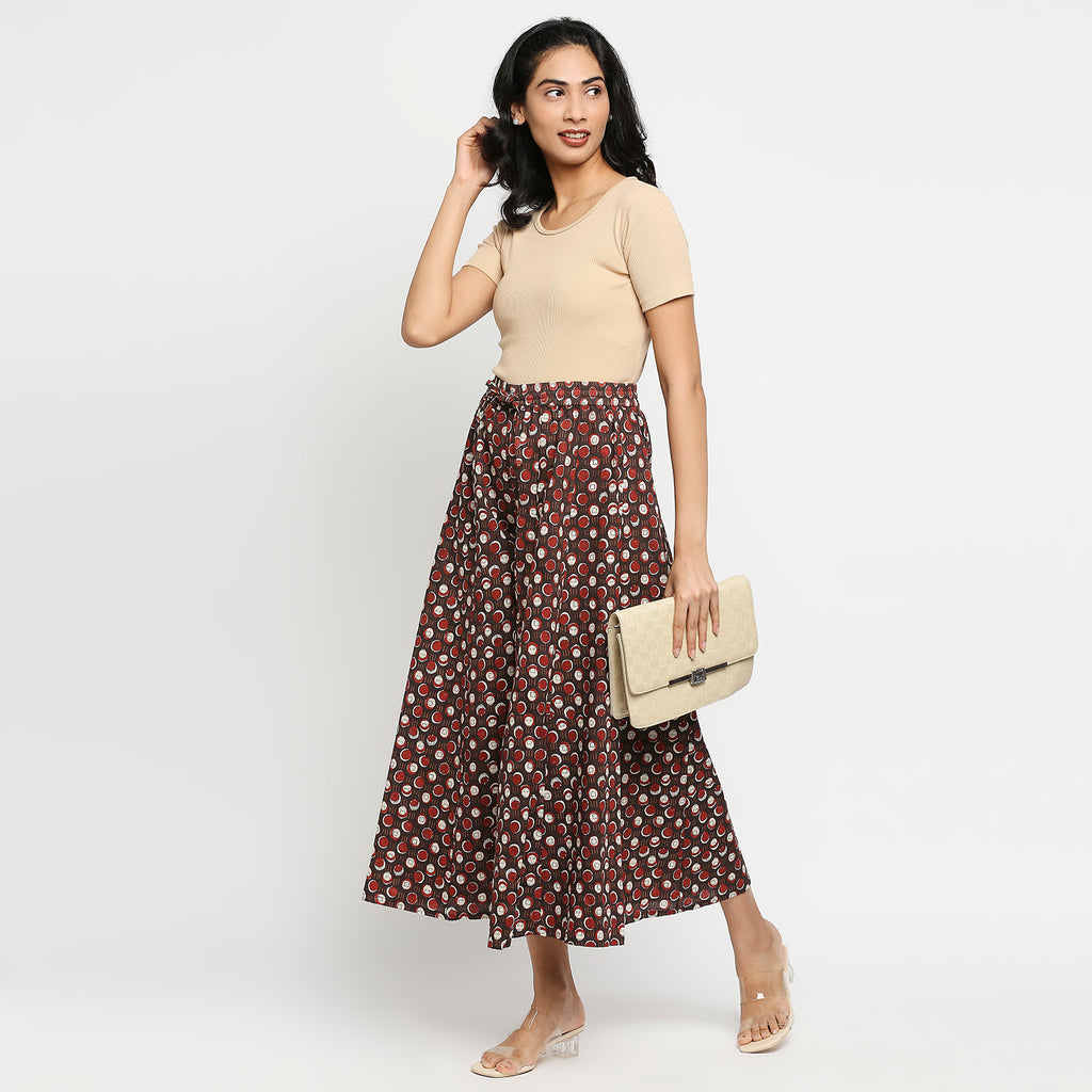 Women's Brown Cotton Printed Palazzo