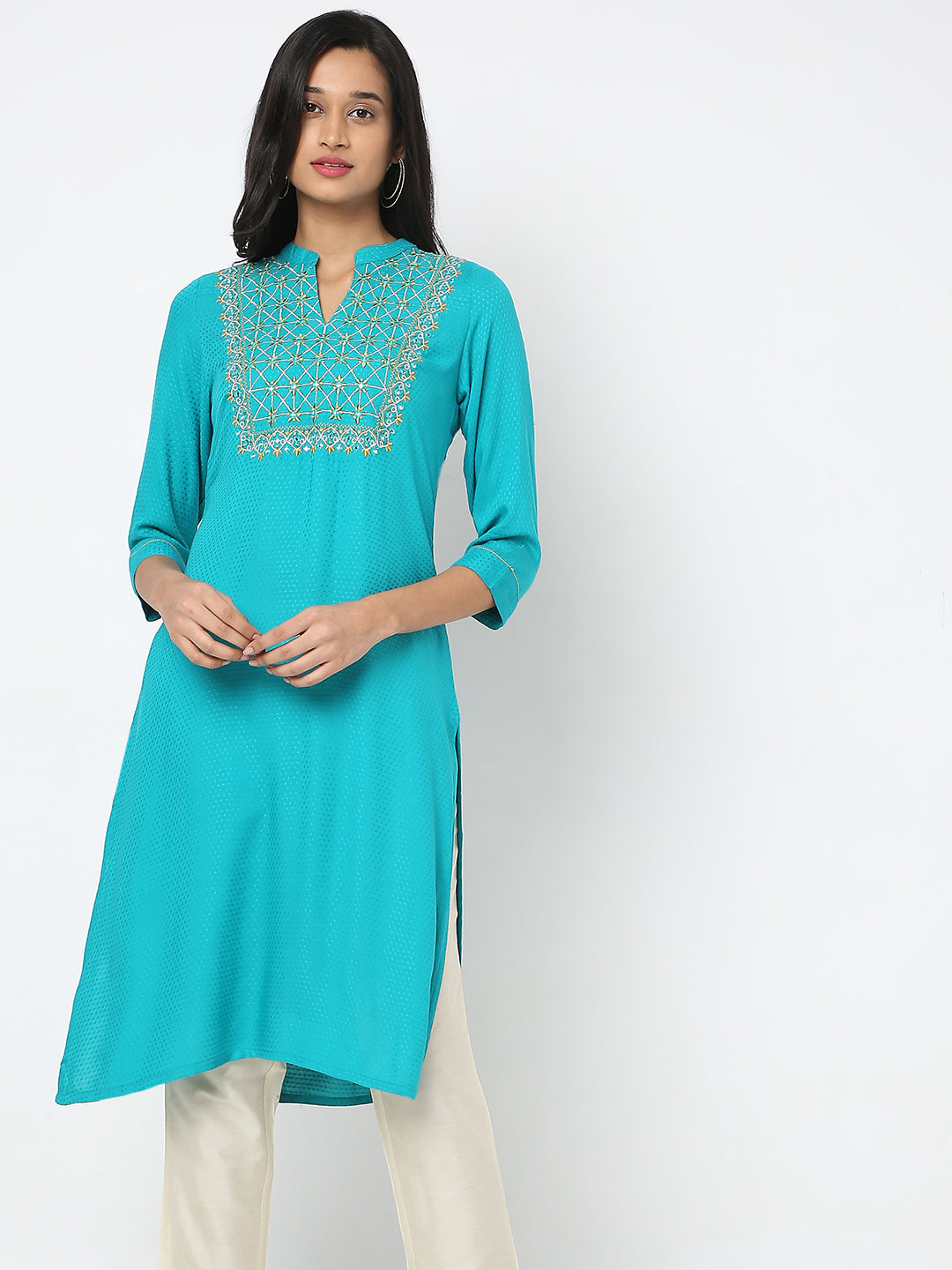Women's Viscose Dobby Embroidered Kurta