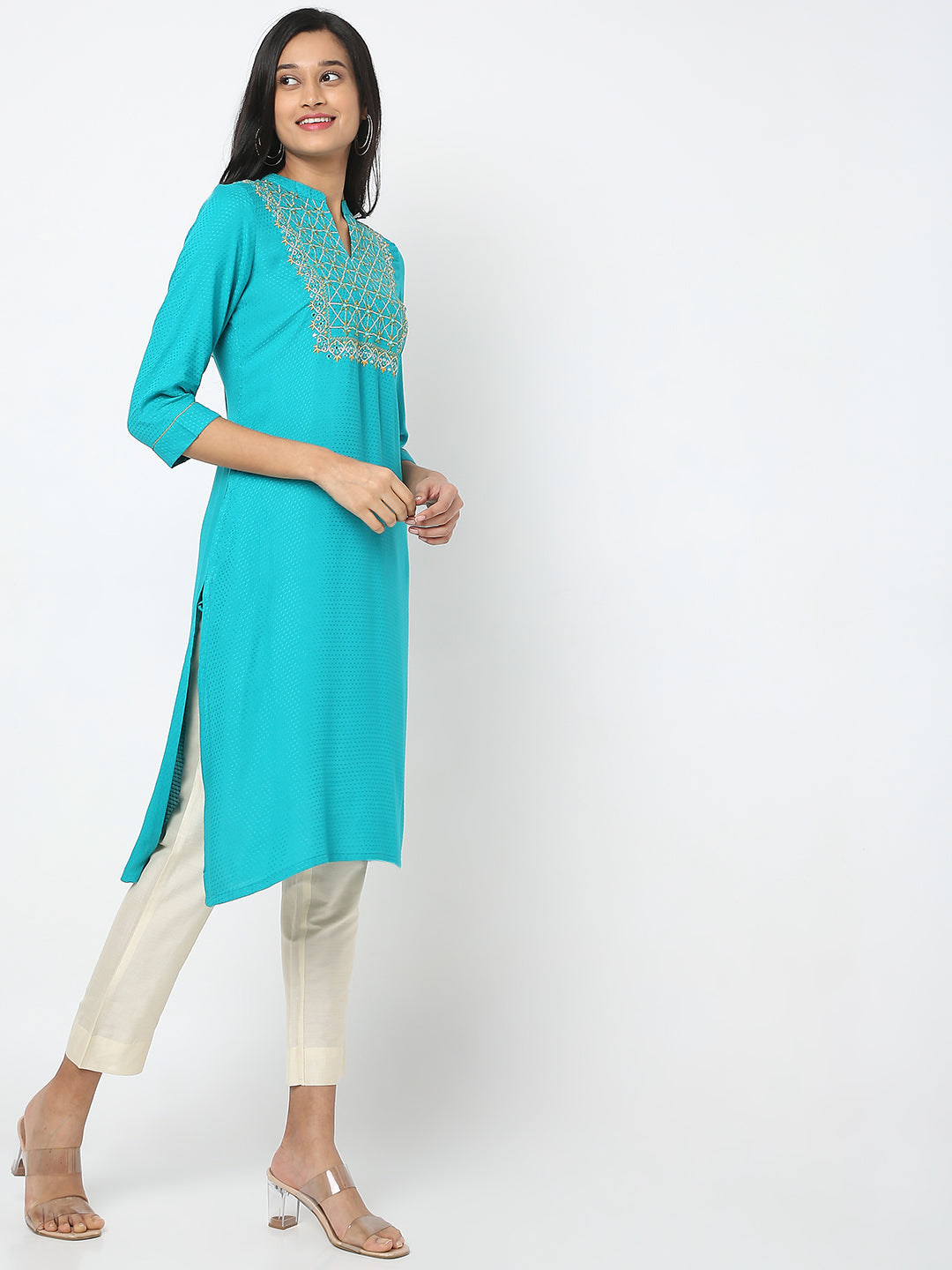 Women's Viscose Dobby Embroidered Kurta
