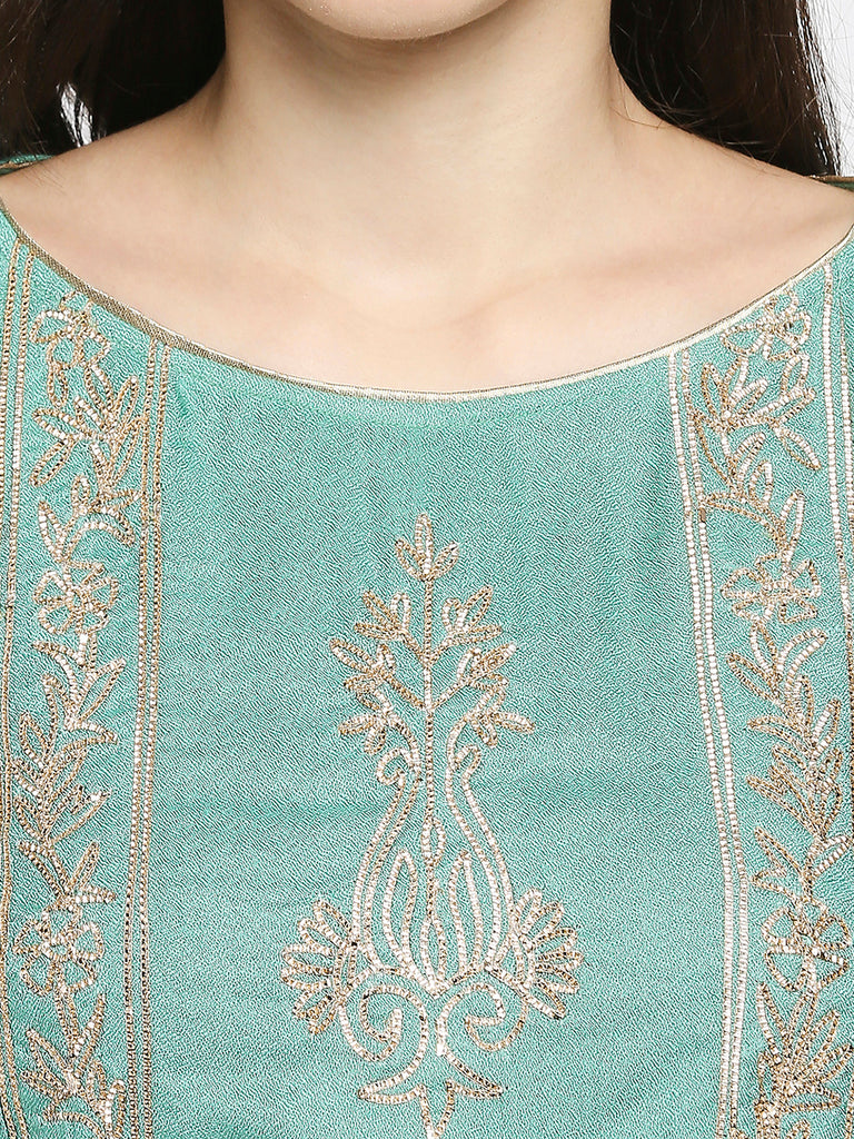 Women's Sea Green Viscose Moss Embroidered Kurta