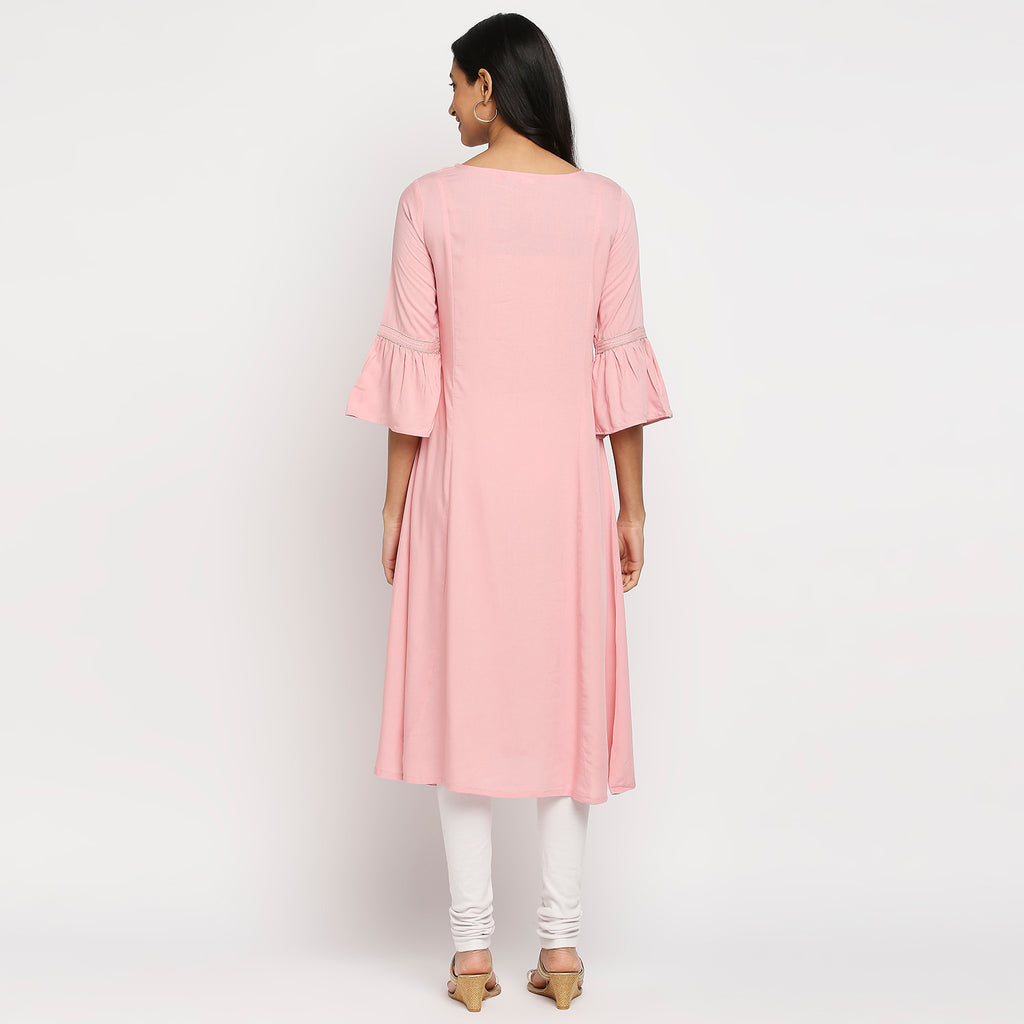 Women's Pink Rayon Embroidered Kurta