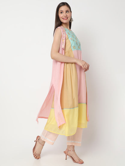 Nylangan Women's Multicolour Modal Chanderi Embroidered Kurta