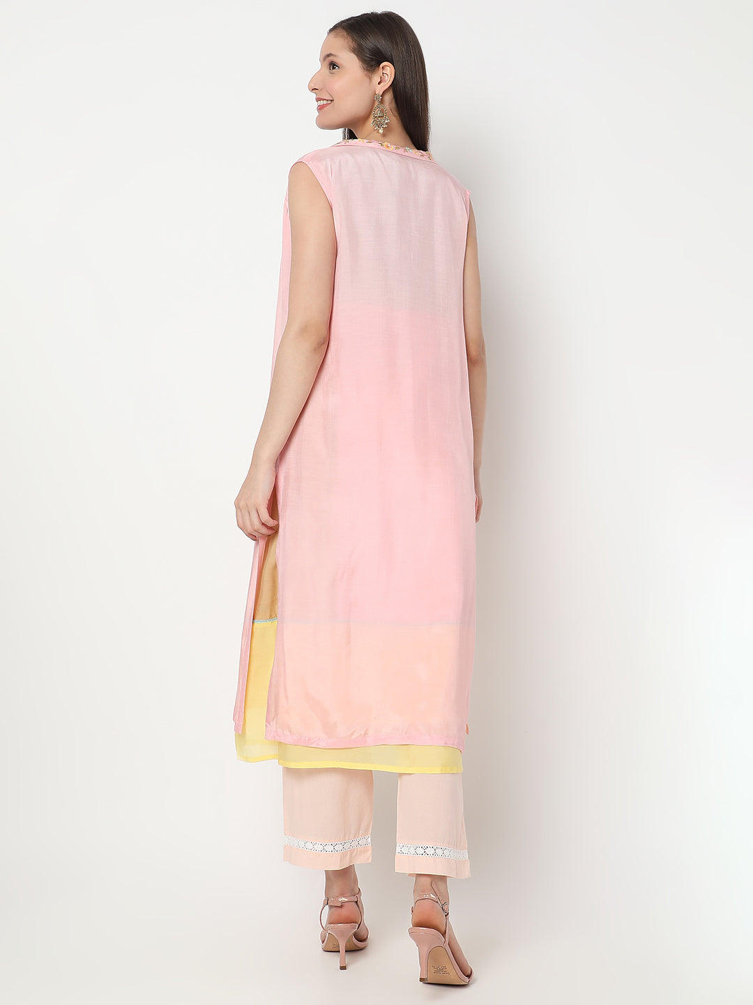 Nylangan Women's Multicolour Modal Chanderi Embroidered Kurta