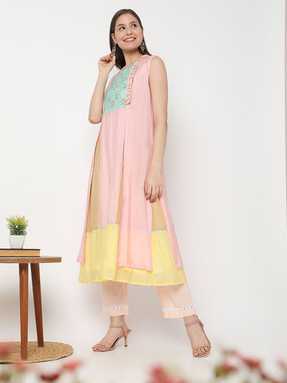 Nylangan Women's Multicolour Modal Chanderi Embroidered Kurta