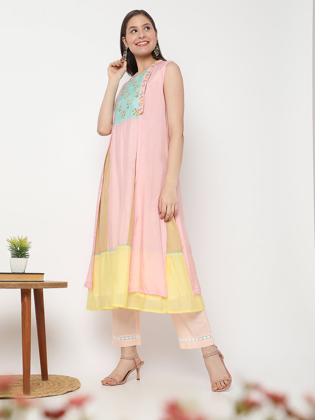 chinese dress ladies Indian Festive Black and Green Silk Knee Length Dress main image 0