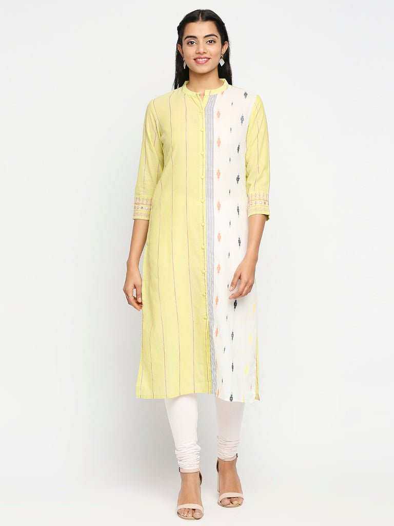 Women's Lemon Yellow Yarn Dyed  Kurta