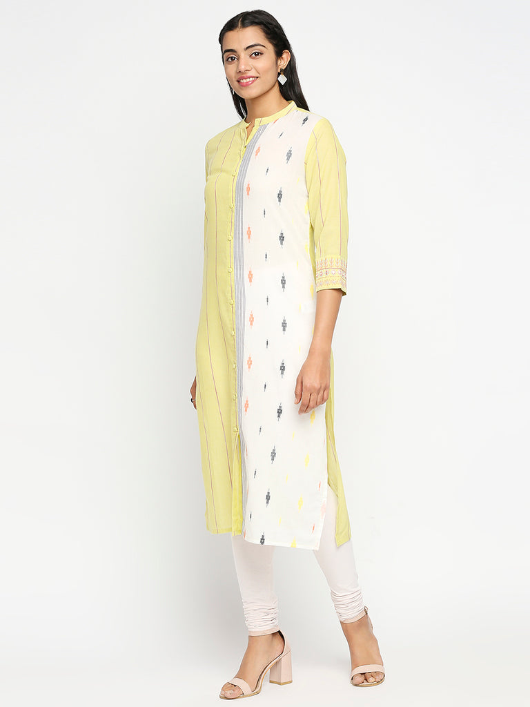 Women's Lemon Yellow Yarn Dyed  Kurta