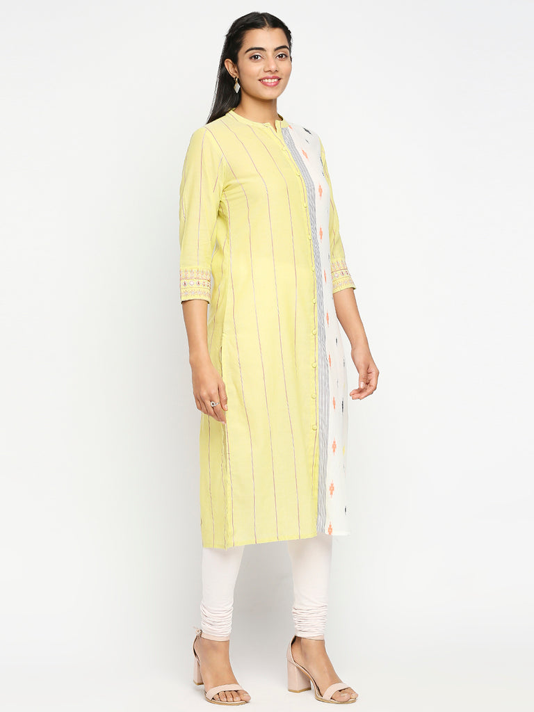 Women's Lemon Yellow Yarn Dyed  Kurta