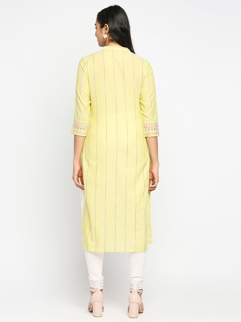 Women's Lemon Yellow Yarn Dyed  Kurta