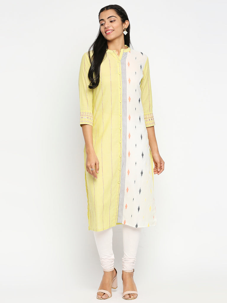 Women's Lemon Yellow Yarn Dyed  Kurta