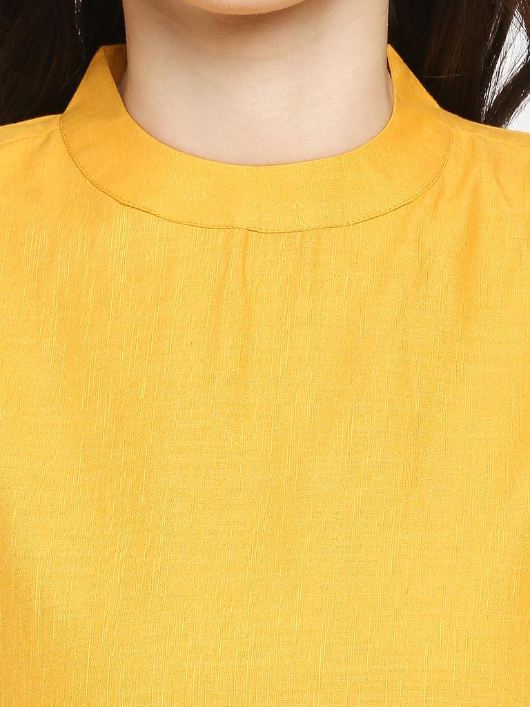 Women's Yellow Cotton Slub Solid Fusion Topwear