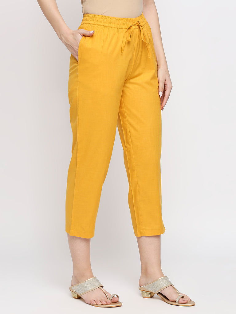 Women's Yellow Cotton Slub Solid Palazzo