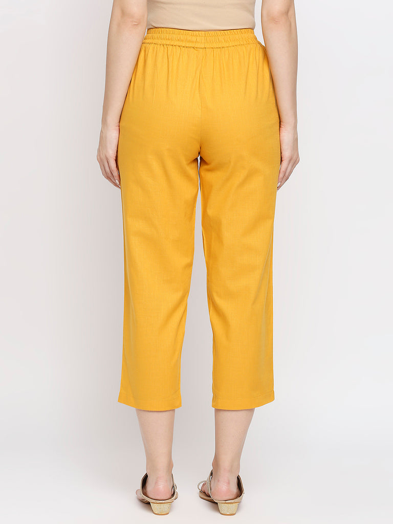 Women's Yellow Cotton Slub Solid Palazzo