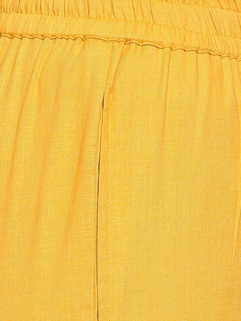 Women's Yellow Cotton Slub Solid Palazzo